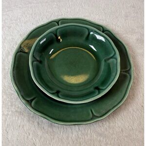 Vtg Mount Clemens Petal Green Pottery 1930’s Salad Plate & Bowl Set Scalloped